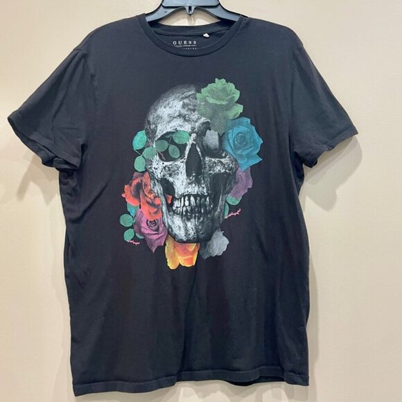 GUESS SKULL ROSES T-SHIRT BLACK EMO GOTHIC SIZE LARGE - Picture 6 of 12